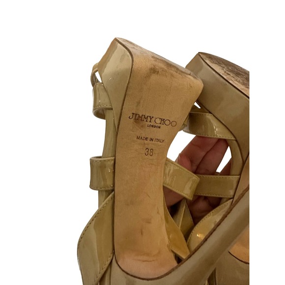 Jimmy Choo Nude‎ Patent Louisa Crisscross Platform heels size 38 $795 - Picture 4 of 9